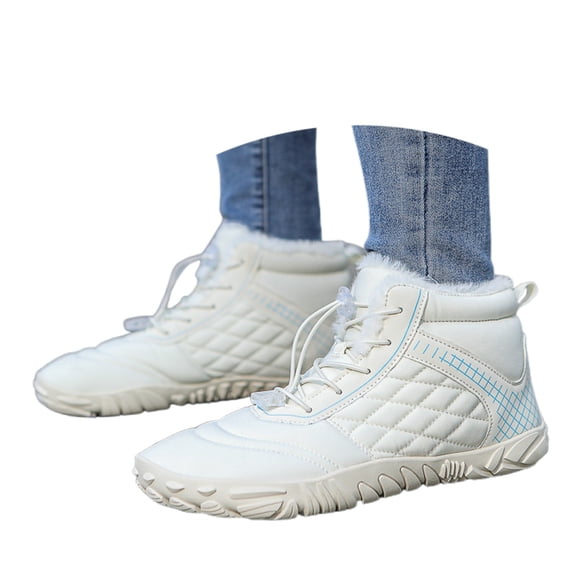 Wovix Mens Womens Winter Barefoot Snow Boots Wide Toe Box Boots Warm Lined Zero Drop Sole Comfortable Plaid Daily Outdoor Activities White 37