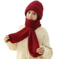 thumbnail image 1 of Wovix One Piece Women Winter 3 in 1 Hooded Hat Scarf Wrap Shawl Crochet Knit Pullover Neckwarmer Warmer Set Solid Color Soft Warm For Daily For Cold Weather Activities, 1 of 5