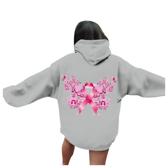 Wovix Oversized Apparel Breast Cancer Awareness Pink Ribbon Hoodie Sweater Long Sleeve For Daily for Women