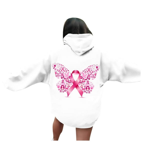 Wovix Oversized Apparel Breast Cancer Awareness Pink Ribbon Hoodie Sweater Long Sleeve For Daily for Women