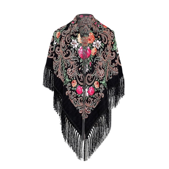 Wovix Oversized Women's Traditional Retro Scarf Wrap Tassel Fringes Floral Poncho Shawl Printing Shawl Novelties Trendy Unique Design Selection