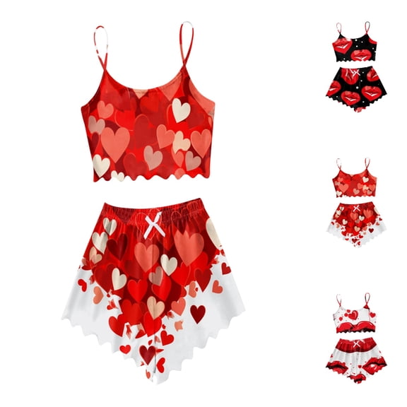 Wovix Pajama Sets For Women 2 Piece Pajamas Set Cami Sleepwear Sleeveless Low Crew Neck Soft Shorts Romantic Sleepwear