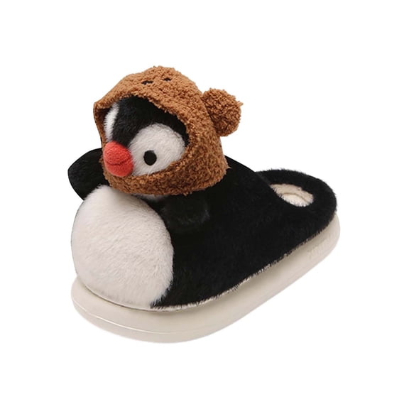 Wovix Penguin Cute Women Girls Slippers Funny Animal Slippers Novelty Plush Slippers Fluffy Fuzzy Winter Warm Bedroom House Shoes Cartoon Slippers Black 39