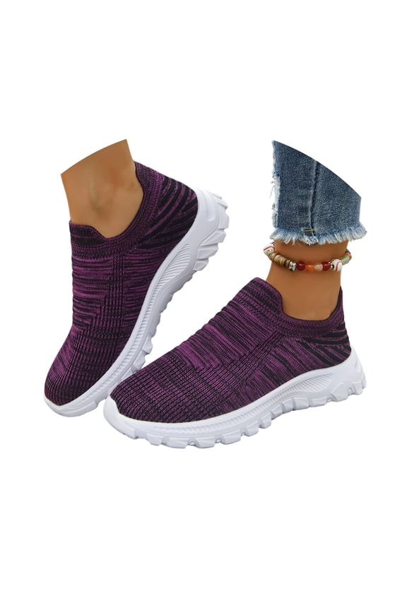 Pull-on Shoes for Women Sock Sneakers Walking Jogging Yoga Casual Arch Support Lightweight Indoor Outdoor Shoes Purple 39