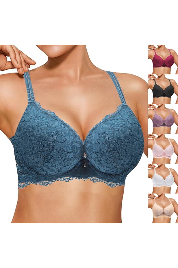 Push Up Bras for Women Lace Cleavage Extra Padded Plunge Bra Solid Simple Breathable Underwire Brick Red 70A/32A