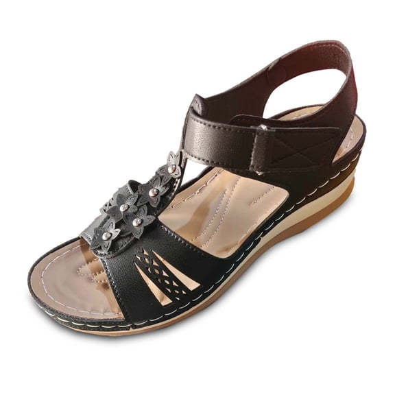 Wovix Sandals For Women Adjustable Strap Shoes Ankle Band Classic Simple Sandals Work Shoes Indoor Outdoor Shoes Black 37