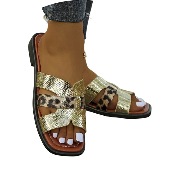 Wovix Sandals For Women Boho Trendy Dressy Square Toe Flip Flops Slides Flat Shoes Commuting Casual Daily Wear