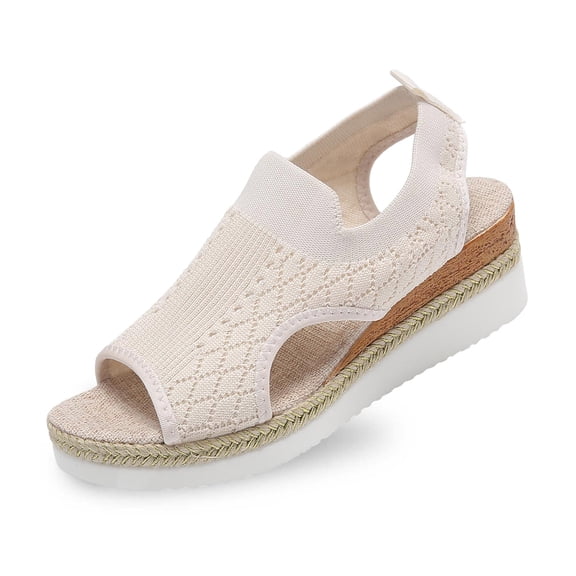 Wovix Sandals For Women Breathable Soft Simple Flat Shoes Open Toes Casual Shoes Indoor Outdoor Shoes Beige 37