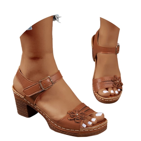 Wovix Sandals For Women Chunky Heel Ankle Strap Sandals Flowers Comfortable Open Toe Dressy And Casual Indoor Outdoor Shoes