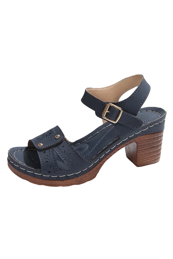 Sandals For Women Chunky Low Heel Ankle Strap With Flower Design Work Footwear Indoor Outdoor Shoes