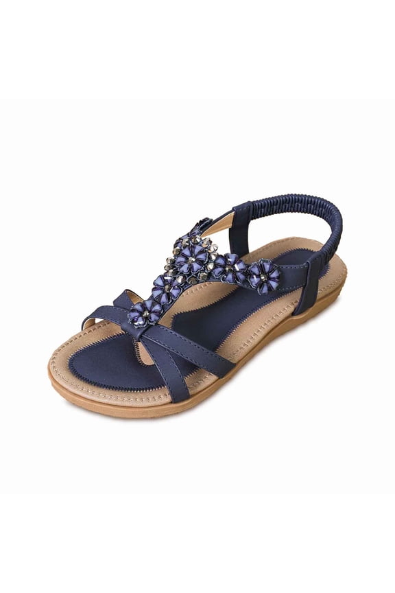 Sandals For Women Dressy And Casual Retro Flat Sandals Open Toe Strappy Comfy Simple Shoes Casual Daily Wear Navy 41