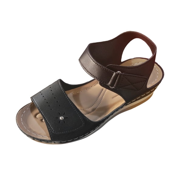 Wovix Sandals For Women Flower Design Simple Shoes Ankle Band Classic Sandals Beach Shoes Indoor Outdoor Shoes Black 37