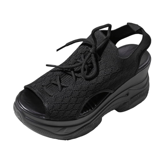 Wovix Sandals For Women Hollow Out Open Toe Platform Shoes Breathable Strappy Sandal Indoor Outdoor Shoes Black 36