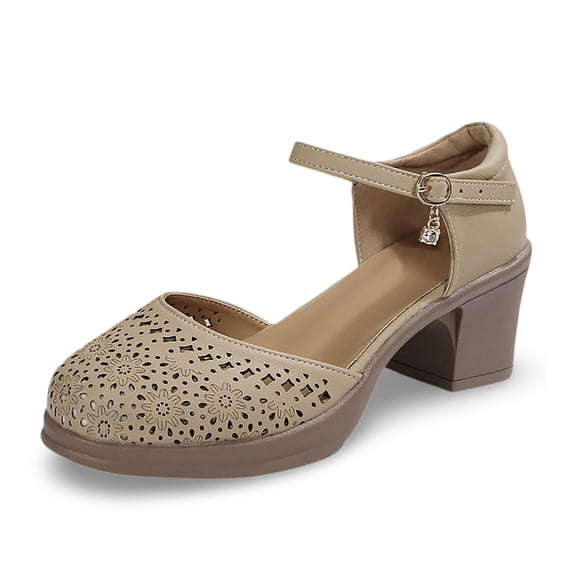 Wovix Sandals For Women Mary Jane Pump Faux Leather Simple Shoes Closed Toes Commuting Wear Casual Daily Wear Beige 37