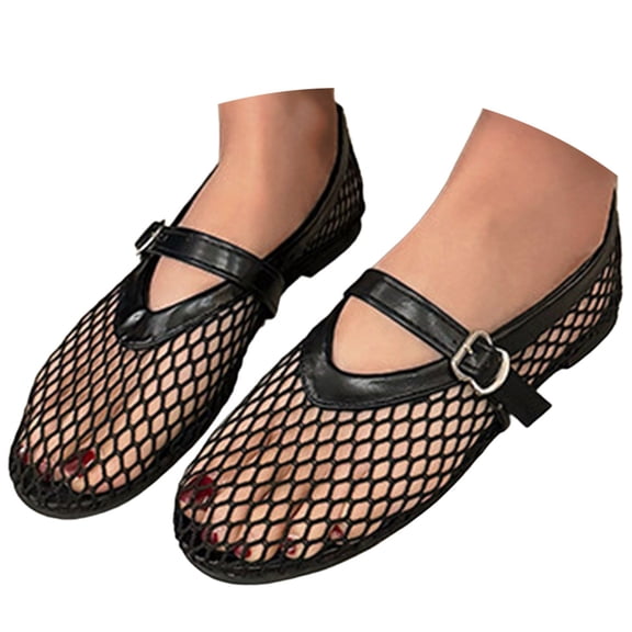 Wovix Sandals For Women Mesh Ballet Flats Buckle Strap Comfy Casual Office Fishnet Ballerina Shoes Casual Daily Wear