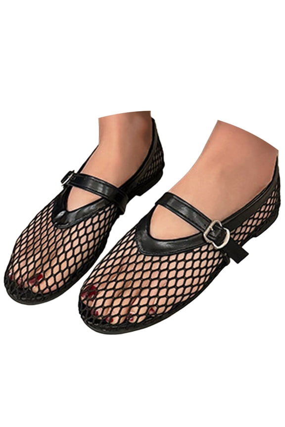 Sandals For Women Mesh Ballet Flats Buckle Strap Comfy Casual Office Fishnet Ballerina Shoes Casual Daily Wear