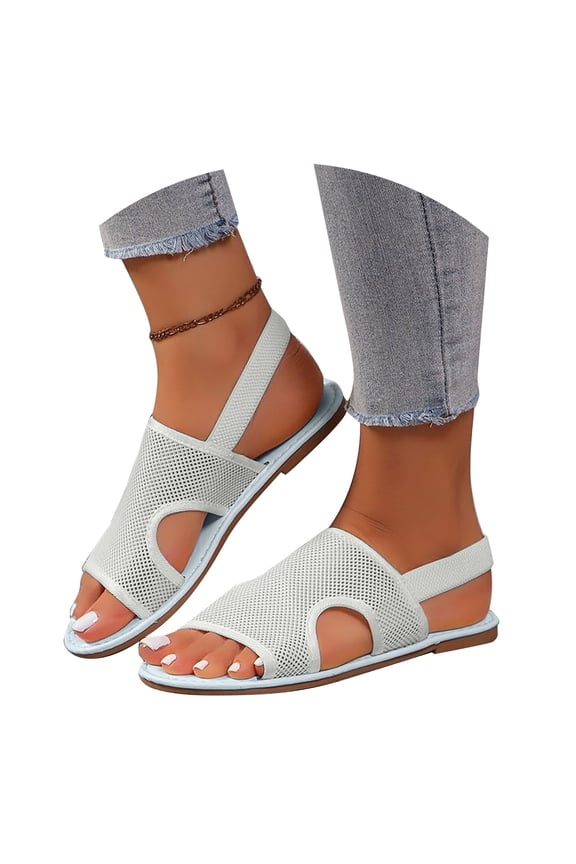 Sandals For Women Open Toe Simple Breathable Flat Shoes Ankle Strap Footwear Memory Foam Indoor Outdoor Shoes Black 36