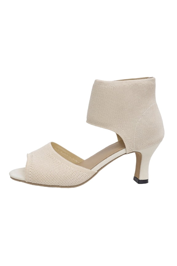 Sandals For Women Peep Toe Heels Stiletto Heeled Sandals Open Toe Wide Stretchy Booties Slip On Shoes Indoor Outdoor Shoes Beige 35