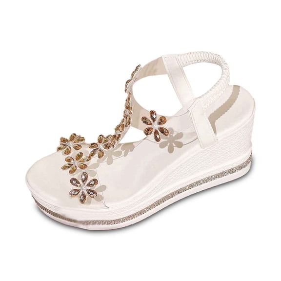 Wovix Sandals For Women Rhinestones Wedge Sandals Sparkly Dressy Open Toe Low Platform Slip On Shoes Casual Daily Wear Black 37