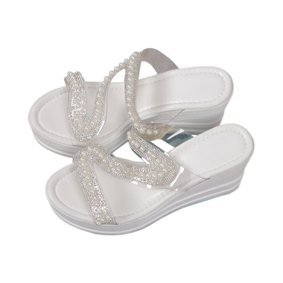 Wovix Sandals For Women Rhinestones Wedge Sandals Sparkly Platform Shoes Beach Wedding Footwear Indoor Outdoor Shoes