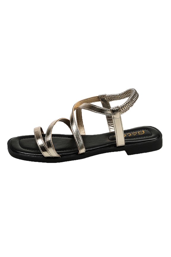 Sandals For Women Strappy Sandal Cross Band Flat Casual Shoes Open Toe Sandals Trendy Casual Daily Wear Gold 35