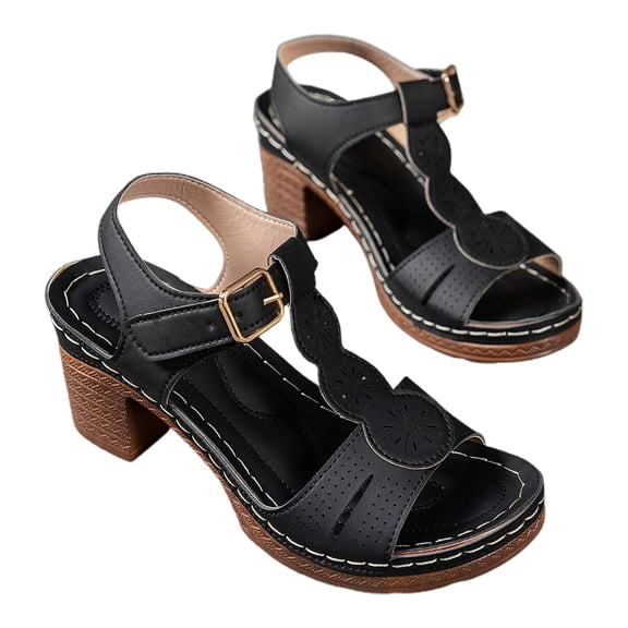 Wovix Sandals For Women T Strap Dress Sandals Wedding Party Wear Low Chunky Heel Shoes Casual Daily Wear