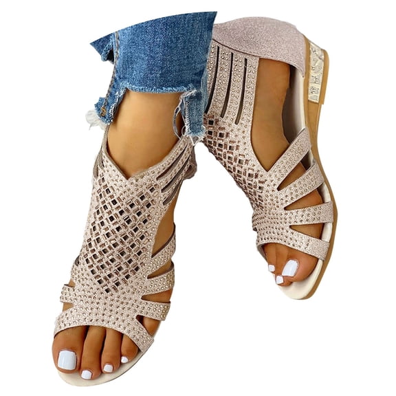 Wovix Sandals For Women Walking Slippers With Arch Support Wedge Sandals Dressy Open Toe Ankle Strap Platform Beach Slip On Shoes Casual Daily Wear