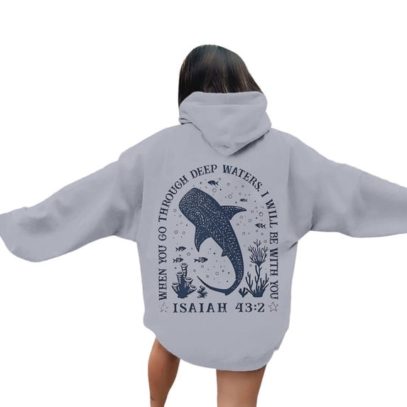 Wovix Shark Sweatshirt Whale Ocean Christian Long Sleeve Hoodie Whale Shark Shirt Animal Sharks Lover Ocean Nature Women's Pullover