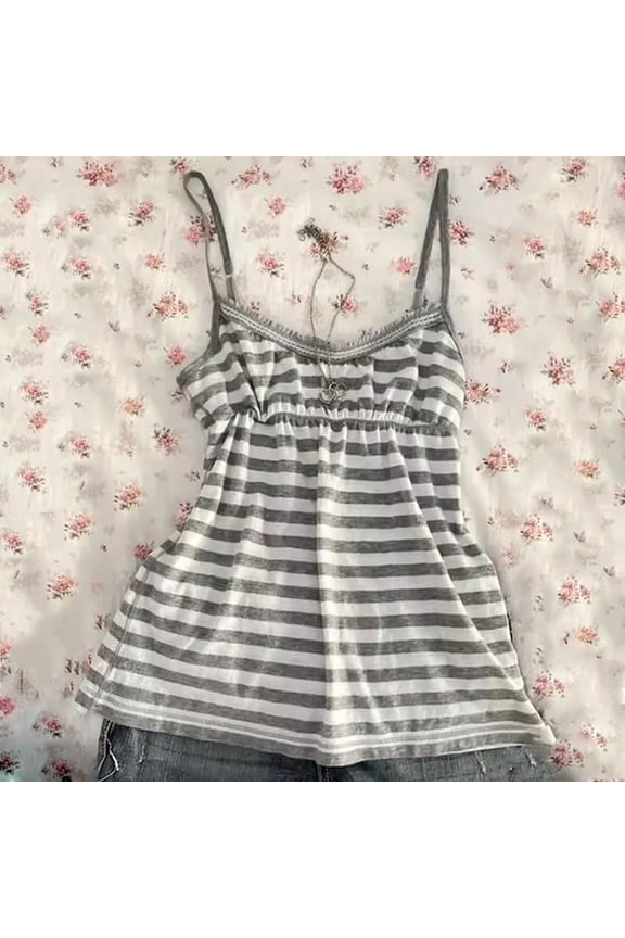 Simple Graphic Tank Top for Women Spaghetti Strap Y2k Camisole Coquette Vintage Streetwear Loose Tops Light Gray M