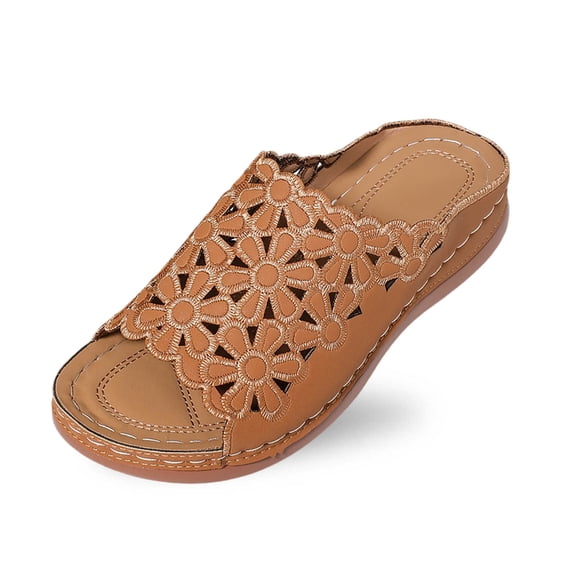 Wovix Slippers For Women Comfortable Low Sandals For Beach Open Toe With Arch Support Flower Design Indoor Outdoor Shoes