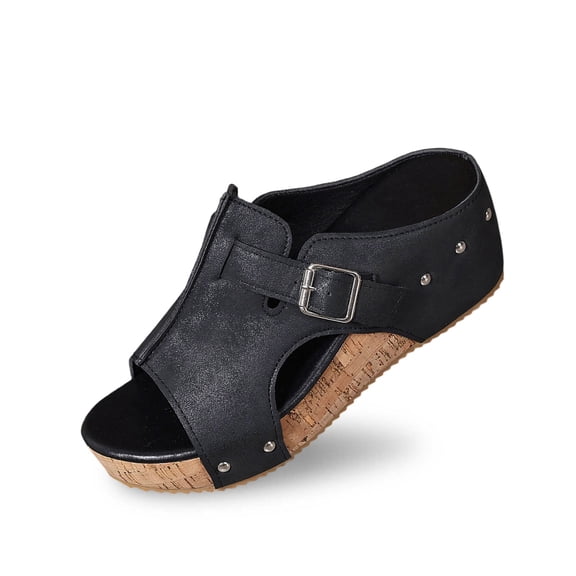 Wovix Slippers For Women Comfy Artificial Leather Adjustable Strap Open Toe Platform Slip-On Mules Shoes Indoor Outdoor Shoes Beige 37