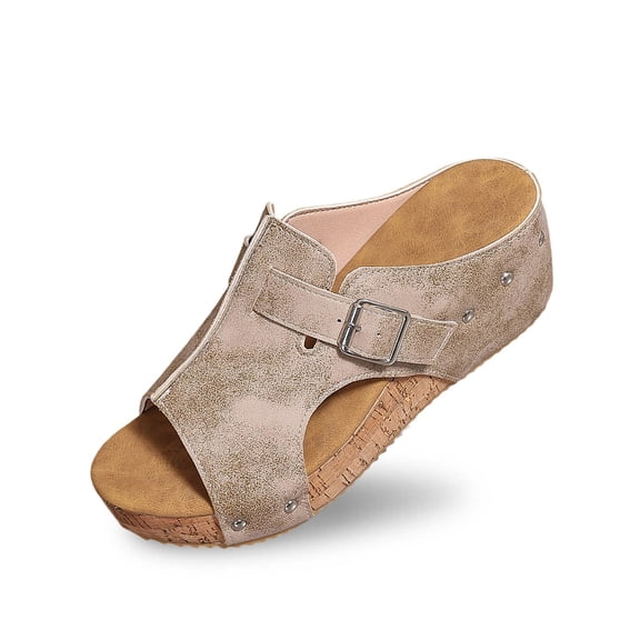 Wovix Slippers For Women Comfy Artificial Leather Adjustable Strap Open Toe Platform Slip-On Mules Shoes Indoor Outdoor Shoes Beige 37