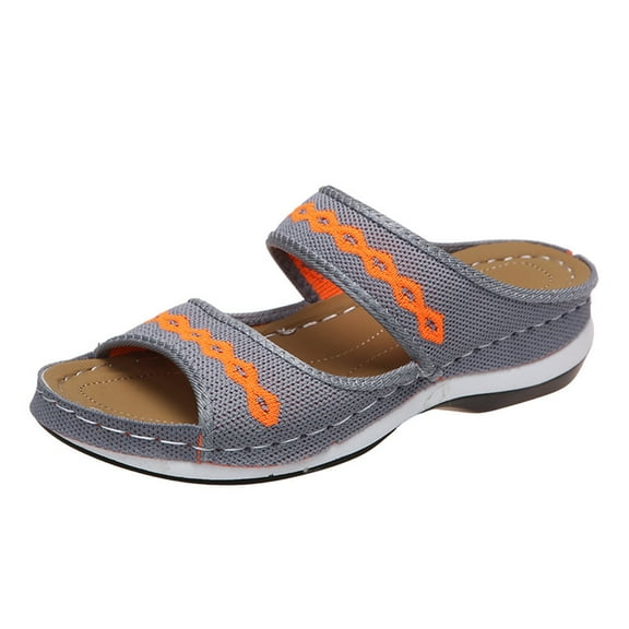 Wovix Slippers For Women Double Band Plaid Arch Support Comfy Work Cushion Sandals Open Toe Footwear Indoor Outdoor Shoes Black 37