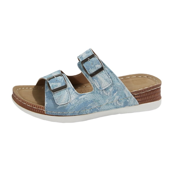 Wovix Slippers For Women Drift Buckle Open Toe Shoes Wedge Platform Casual Classic Sandals Daily Wear Light Blue 36