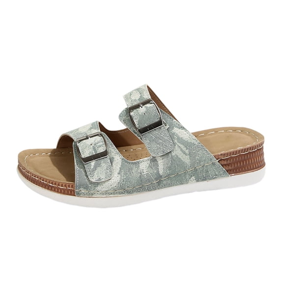 Wovix Slippers For Women Drift Buckle Open Toe Shoes Wedge Platform Casual Classic Sandals Daily Wear Light Blue 36