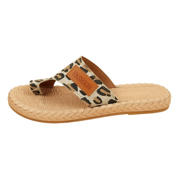 Wovix Slippers For Women Fashion Leopard Print Open Toe Artificial Leather Platform Sandals Comfortable Beach Flat Daily Wear