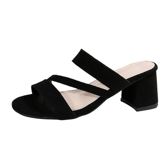 Wovix Slippers For Women Fashion Suede Solid Chunky High Heel Slippers With Comfortable Temperament Party Wear Indoor Outdoor Shoes