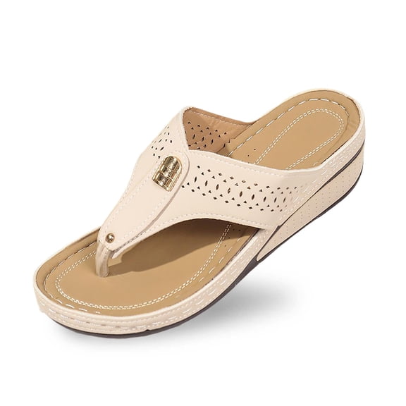 Wovix Slippers For Women Open Toe Thong Beach Sandals Casual T Strap Dress Sandals Arch Support Flat Indoor Outdoor Shoes Beige 37