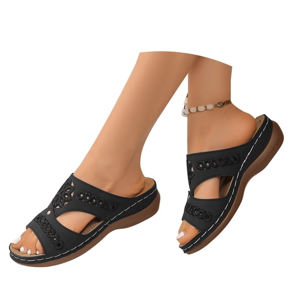 Wovix Slippers For Women Plaid Arch Support Open Toe Sandals Wedges Sandals Breathable Lightweight Shoes With Strap Casual Daily Wear