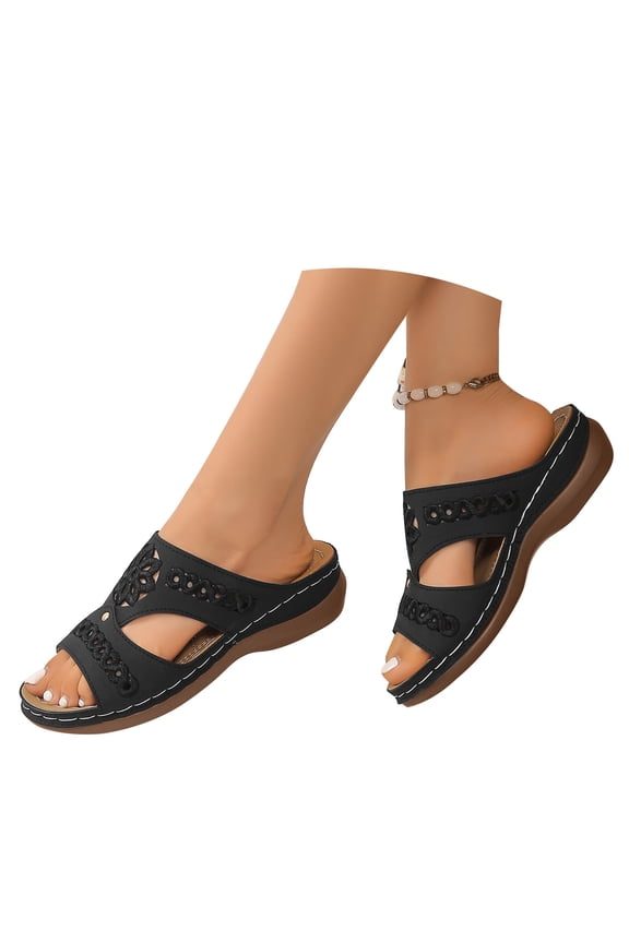 Slippers For Women Plaid Arch Support Open Toe Sandals Wedges Sandals Breathable Lightweight Shoes With Strap Casual Daily Wear