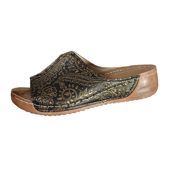 Wovix Slippers For Women Trendy Leather Wedges Sandals Open Toe Silent Footwear Durable Non- Shoes Indoor Outdoor Shoes