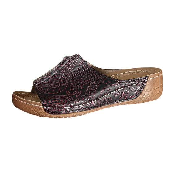 Wovix Slippers For Women Trendy Leather Wedges Sandals Open Toe Silent Footwear Durable Non- Shoes Indoor Outdoor Shoes