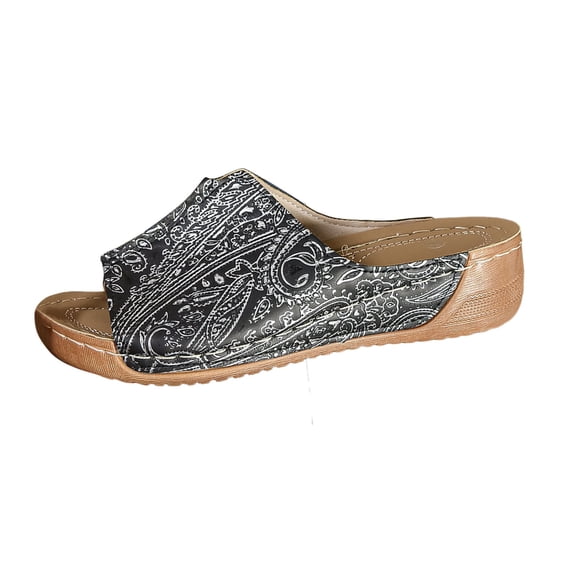 Wovix Slippers For Women Trendy Leather Wedges Sandals Open Toe Silent Footwear Durable Non- Shoes Indoor Outdoor Shoes