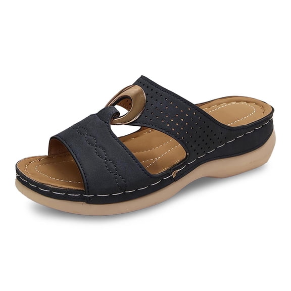 Wovix Slippers For Women Trendy Rainbow Slippers For Casual Beach Open Toe Post Design And Floral Details Wedge Heel Indoor Outdoor Shoes