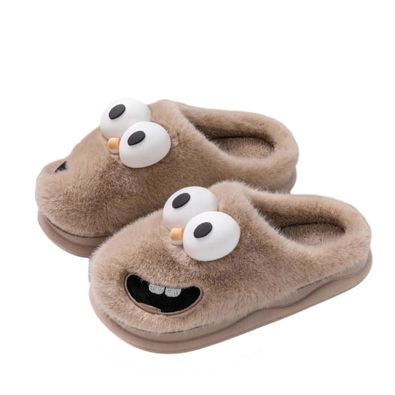 Wovix Slippers Winter Soul Mate Kissing Slippers Plush Memory Foam Sole 3D Big Eye Fun Cartoon Soft Daily Slipper Coffee 43