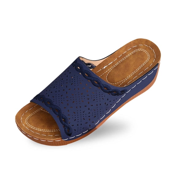 Wovix Slippers For Women Comfy Breathable Artificial Leather Adjustable Strap Open Toe Wedge Classic Slip-On Mules Shoes Indoor Outdoor Shoes Black 37