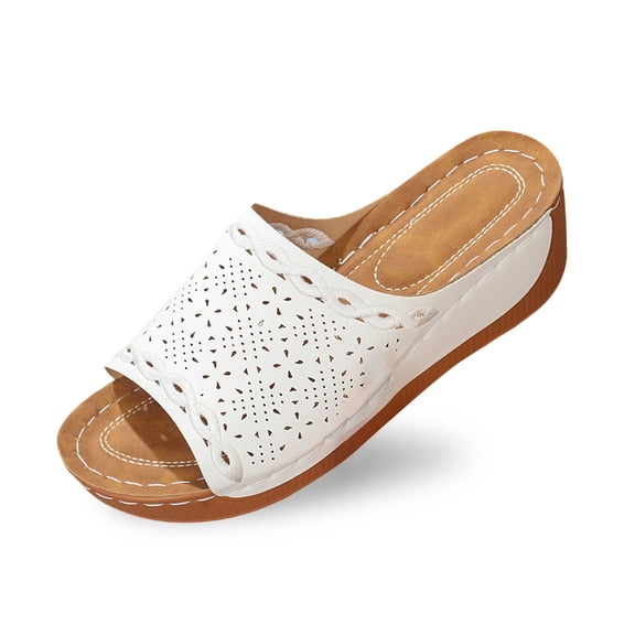 Wovix Slippers For Women Comfy Breathable Artificial Leather Adjustable Strap Open Toe Wedge Classic Slip-On Mules Shoes Indoor Outdoor Shoes Black 37