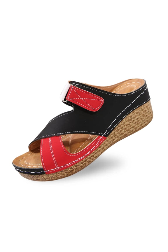 Summer Slipper For Women Color Block Adjustable Strap Open Toe Walking Sandals Non- Shoes Daily Wear Black 37
