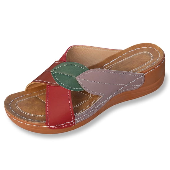Wovix Summer Slipper For Women Leaf Band Color Block Dressy Casual Open Toe Sandals Casual Non- Shoes Indoor Outdoor Shoes Black 37