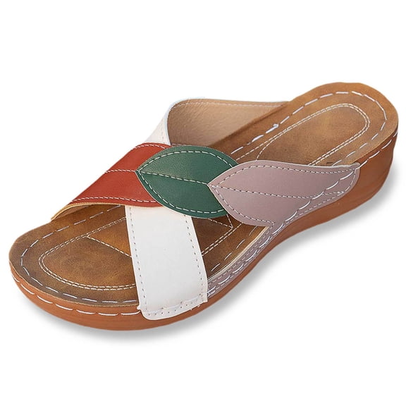 Wovix Summer Slipper For Women Leaf Band Color Block Dressy Casual Open Toe Sandals Casual Non- Shoes Indoor Outdoor Shoes Black 37